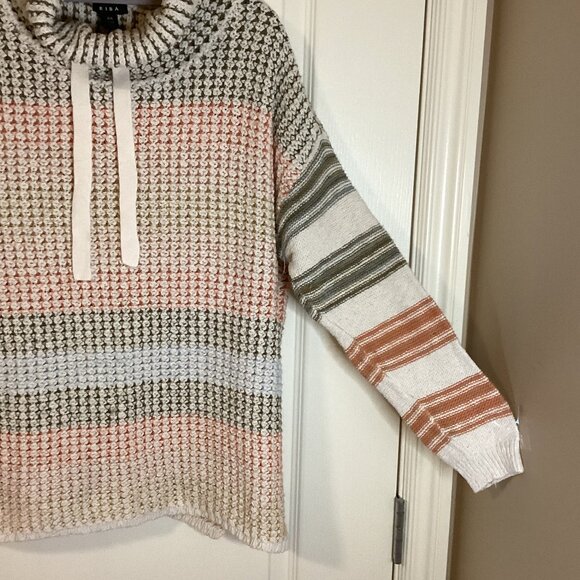 Tribal Women's Drawstring Cowl Neck Knit Sweater Earthy Neutral Tones Size G/L - Picture 4 of 8